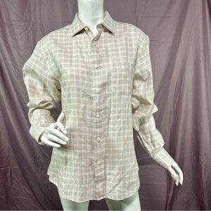 UNTUCKit Egrivin Men’s Linen Button Front Shirt Tan Check Size M NWOT